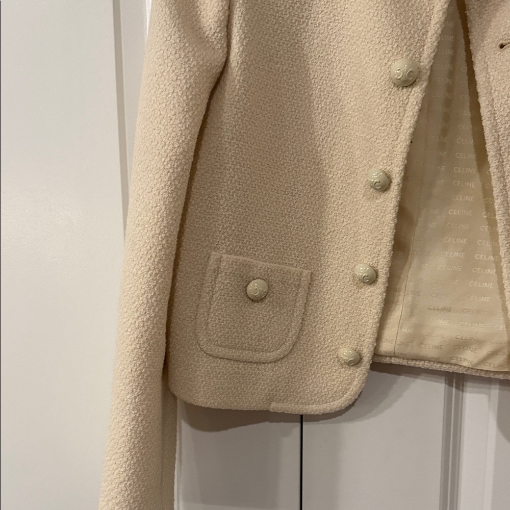 NWT Celine Cream Jacket Shirt Collar Tweed Cashmere Jacket size 40 - Picture 4 of 13